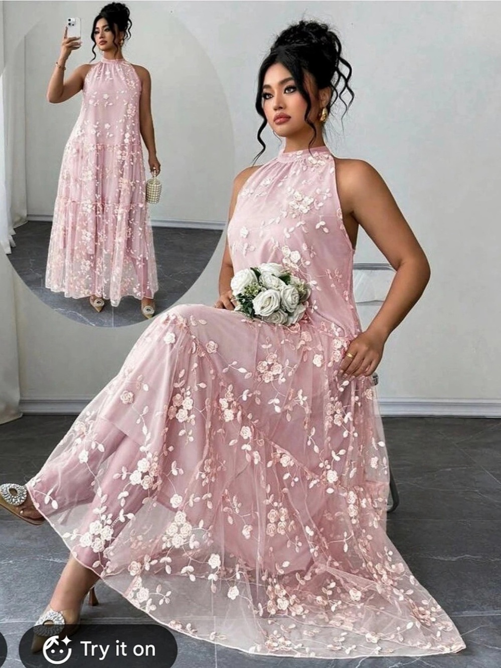SHEIN Floral Halter Fairy Coquette Maxi Dress Size 1XL